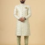 Regal Lemon-Yellow Thread Embroidered Sherwani | Father Son Combo | Perfect Groom Wear Achkan